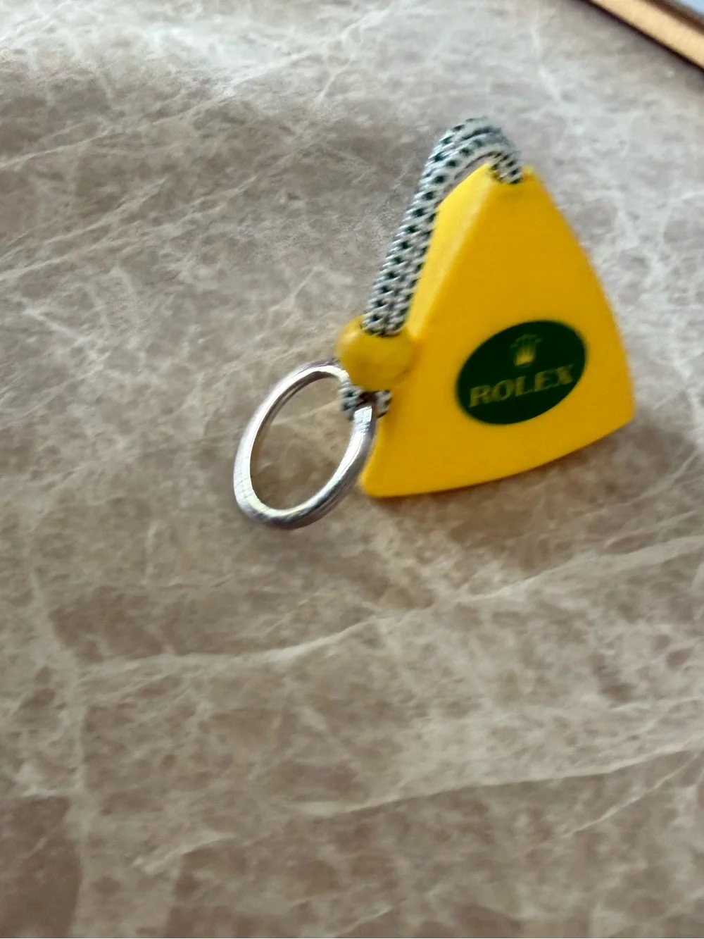 Rolex Yellow Rubber Promotional Keychain Green Logo Dealer Advertising Key Ring